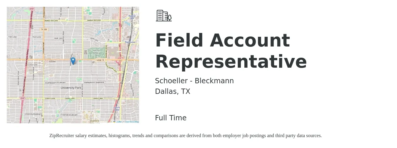 Schoeller - Bleckmann job posting for a Field Account Representative in Dallas, TX with a salary of $63,800 to $79,100 Yearly with a map of Dallas location.