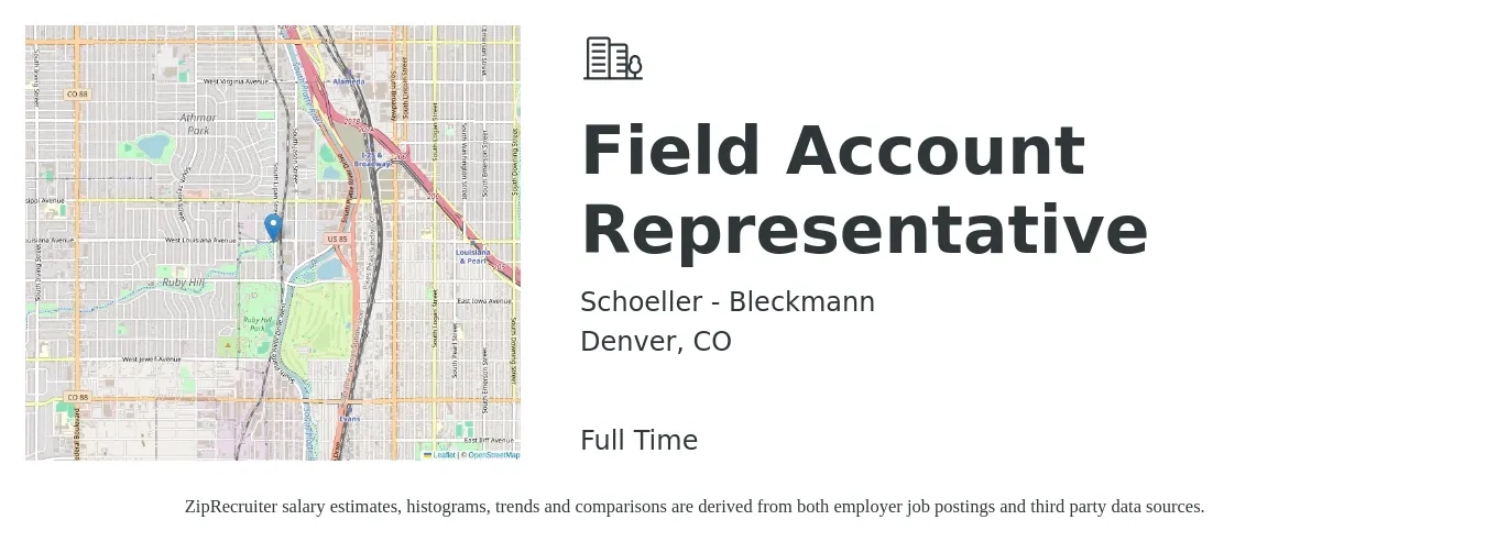 Schoeller - Bleckmann job posting for a Field Account Representative in Denver, CO with a salary of $66,400 to $82,300 Yearly with a map of Denver location.