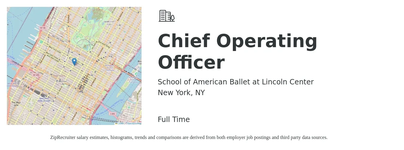 School of American Ballet at Lincoln Center job posting for a Chief Operating Officer in New York, NY with a salary of $122,700 to $203,600 Yearly with a map of New York location.