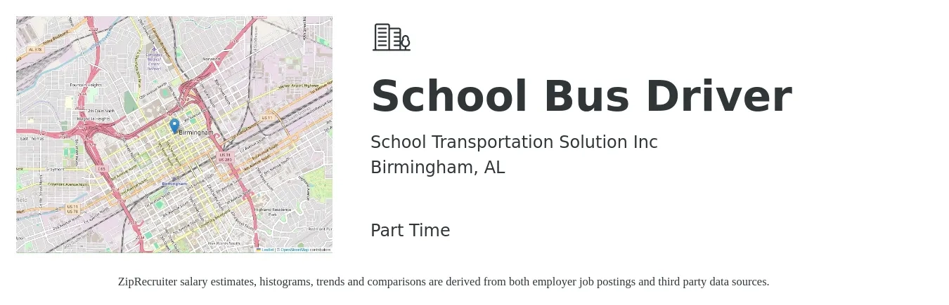 School Transportation Solution Inc job posting for a School Bus Driver in Birmingham, AL with a salary of $16 to $24 Hourly with a map of Birmingham location.