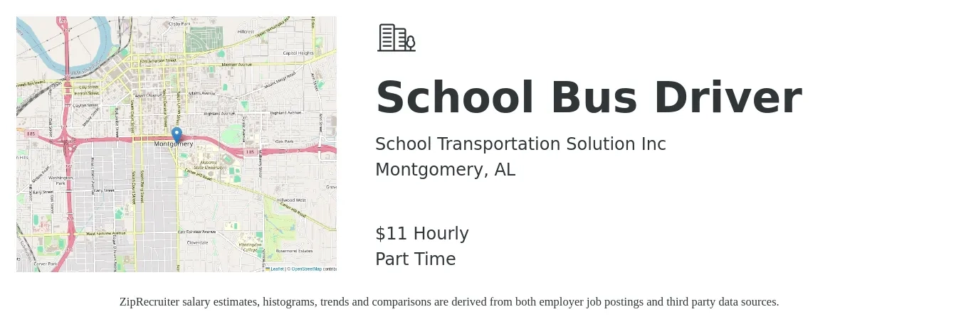 School Transportation Solution Inc job posting for a School Bus Driver in Montgomery, AL with a salary of $12 Hourly with a map of Montgomery location.