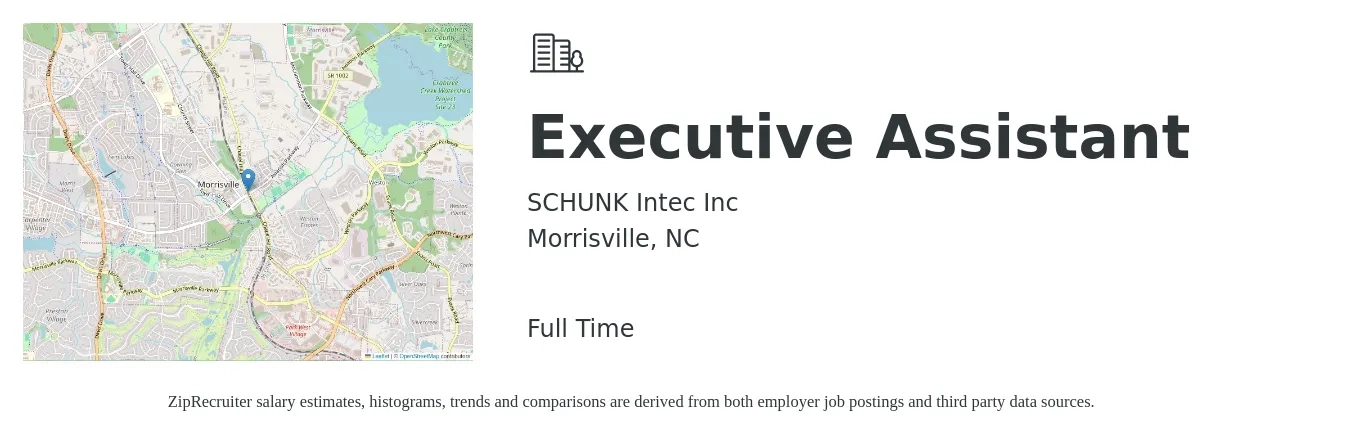 SCHUNK Intec Inc job posting for a Executive Assistant in Morrisville, NC with a salary of $46,800 to $70,200 Yearly with a map of Morrisville location.