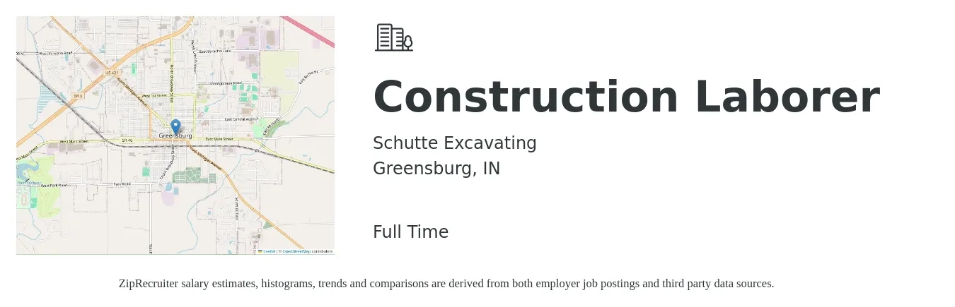 Schutte Excavating job posting for a Construction Laborer in Greensburg, IN with a salary of $16 to $21 Hourly with a map of Greensburg location.