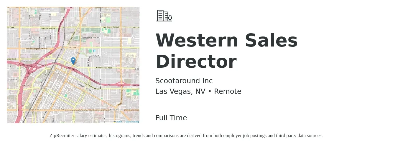 Scootaround Inc job posting for a Western Sales Director in Las Vegas, NV with a salary of $87,300 to $136,200 Yearly with a map of Las Vegas location.