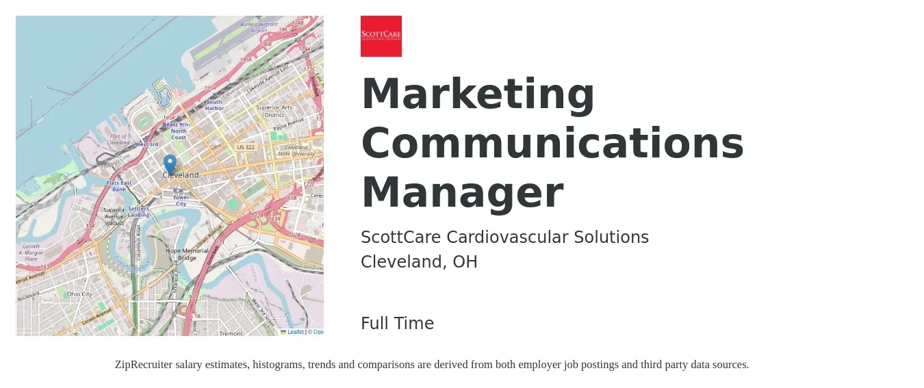 ScottCare Cardiovascular Solutions job posting for a Marketing Communications Manager in Cleveland, OH with a salary of $90 Hourly with a map of Cleveland location.