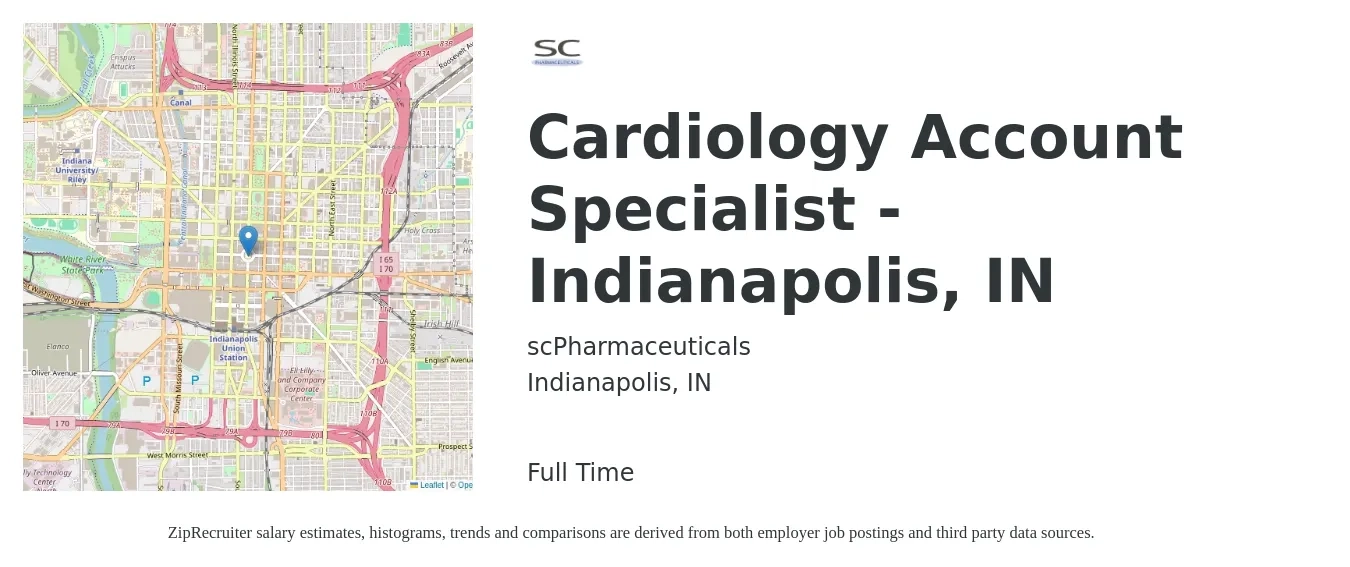 scPharmaceuticals job posting for a Cardiology Account Specialist - Indianapolis, IN in Indianapolis, IN with a salary of $14 to $19 Hourly with a map of Indianapolis location.
