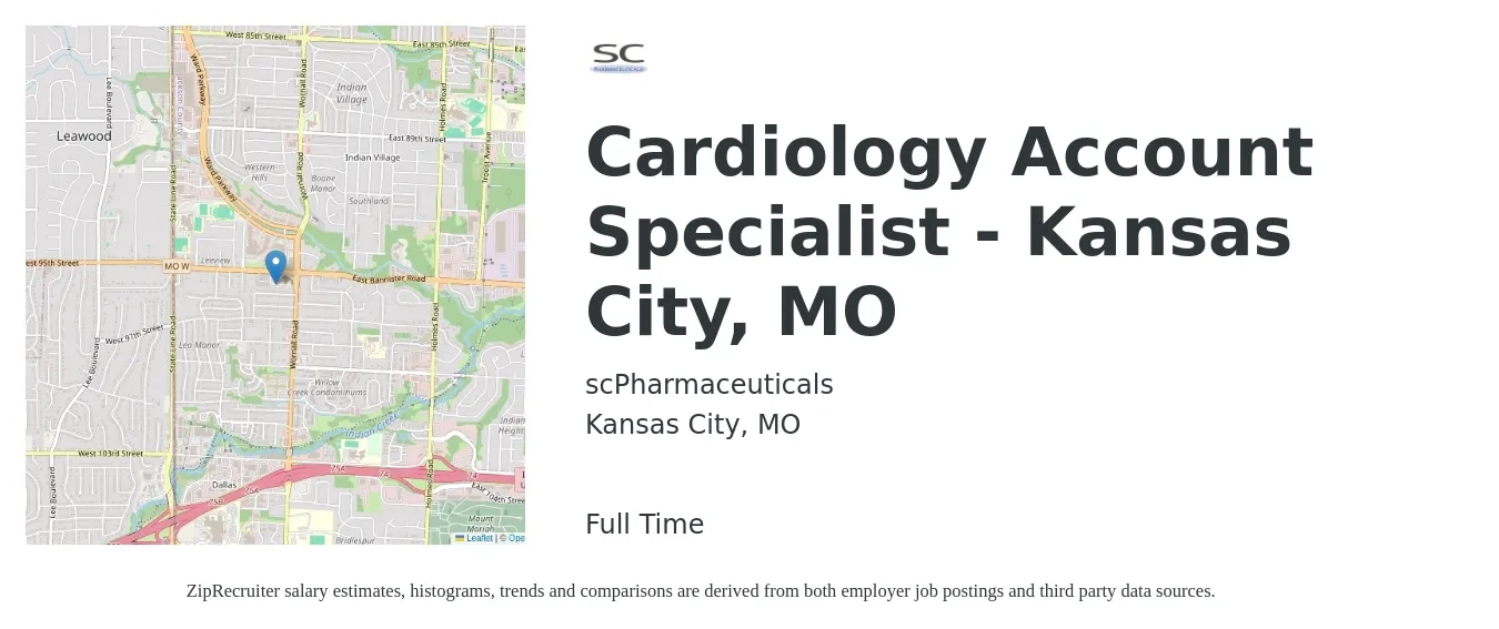 scPharmaceuticals job posting for a Cardiology Account Specialist - Kansas City, MO in Kansas City, MO with a salary of $14 to $20 Hourly with a map of Kansas City location.