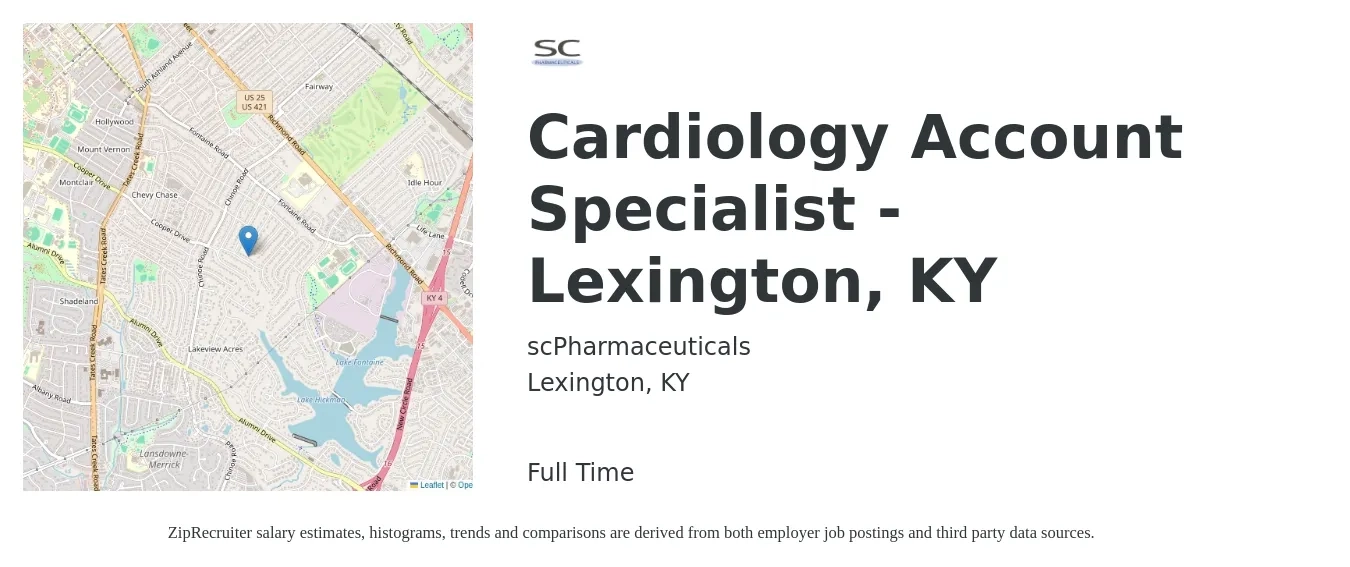 scPharmaceuticals job posting for a Cardiology Account Specialist - Lexington, KY in Lexington, KY with a map of Lexington location.