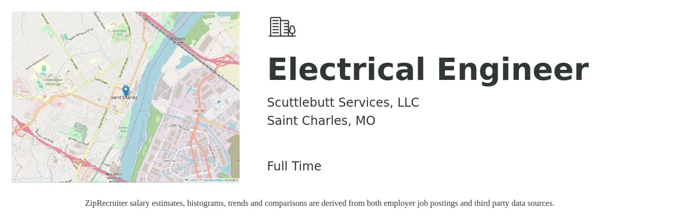 Scuttlebutt Services, LLC job posting for a Electrical Engineer in Saint Charles, MO with a salary of $78,100 to $124,200 Yearly with a map of Saint Charles location.