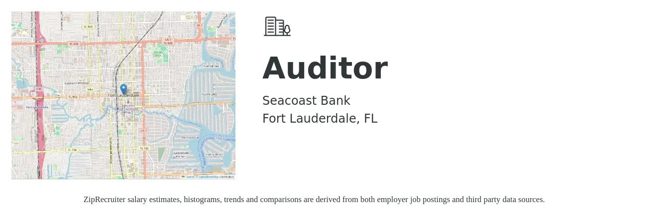 Seacoast Bank job posting for a Auditor in Fort Lauderdale, FL with a salary of $44,800 to $93,800 Yearly with a map of Fort Lauderdale location.