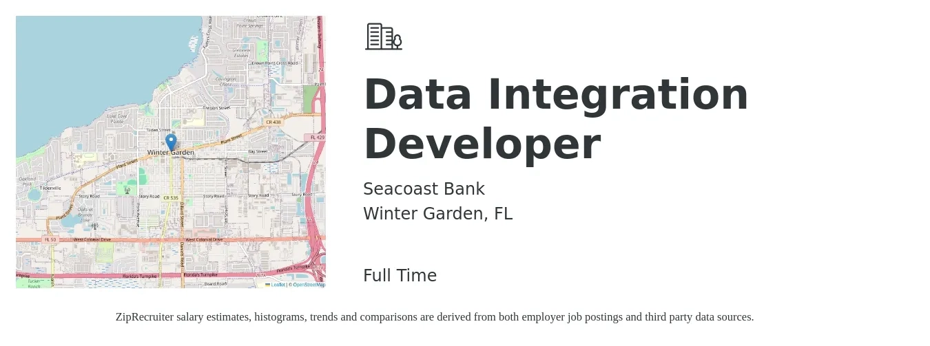 Seacoast Bank job posting for a Data Integration Developer in Winter Garden, FL with a salary of $40 to $54 Hourly with a map of Winter Garden location.