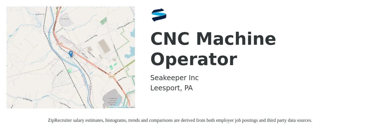 Seakeeper Inc job posting for a CNC Machine Operator in Leesport, PA with a salary of $19 to $26 Hourly with a map of Leesport location.