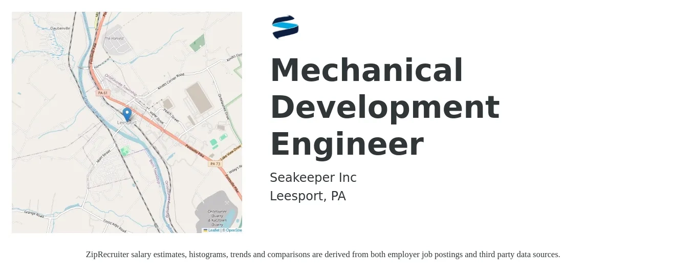 Seakeeper Inc job posting for a Mechanical Development Engineer in Leesport, PA with a salary of $95,100 to $117,900 Yearly with a map of Leesport location.