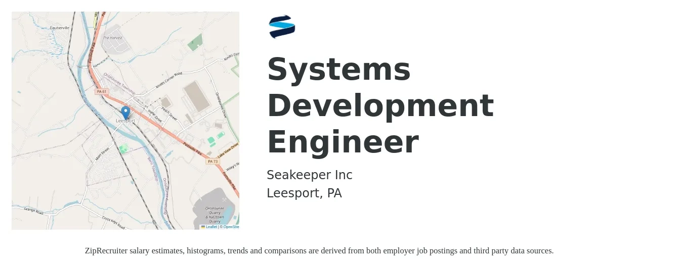 Seakeeper Inc job posting for a Systems Development Engineer in Leesport, PA with a salary of $74,100 to $99,300 Yearly with a map of Leesport location.