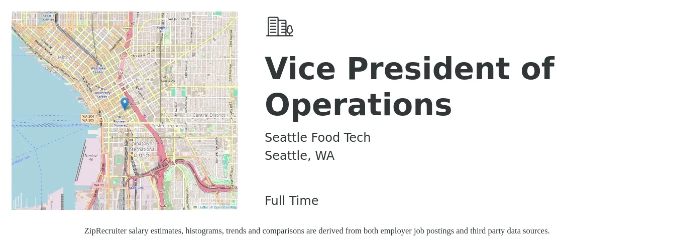 Seattle Food Tech job posting for a Vice President of Operations in Seattle, WA with a salary of $140,000 to $180,000 Yearly with a map of Seattle location.