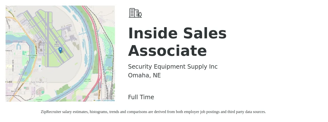 Security Equipment Supply Inc job posting for a Inside Sales Associate in Omaha, NE with a salary of $17 to $26 Hourly with a map of Omaha location.