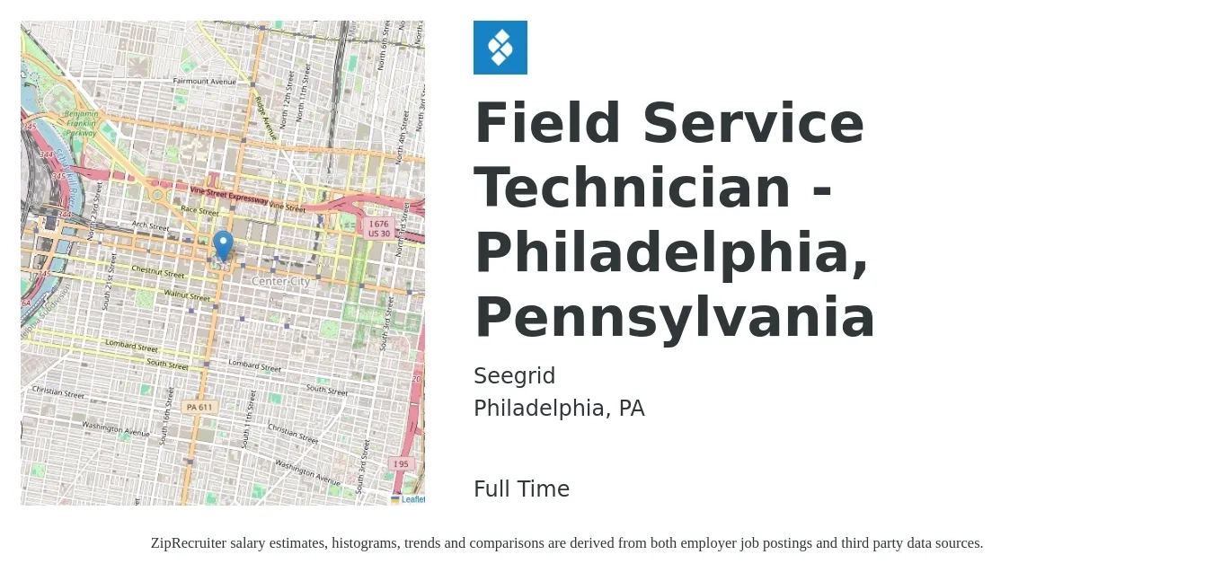 Seegrid job posting for a Field Service Technician - Philadelphia, Pennsylvania in Philadelphia, PA with a salary of $20 to $30 Hourly with a map of Philadelphia location.
