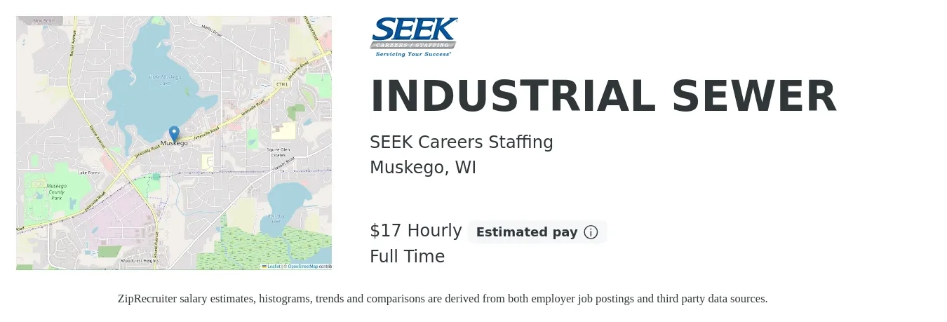 SEEK Careers Staffing job posting for a INDUSTRIAL SEWER in Muskego, WI with a salary of $18 Hourly with a map of Muskego location.