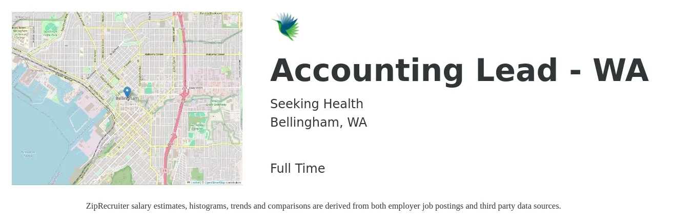 Seeking Health job posting for a Accounting Lead - WA in Bellingham, WA with a salary of $70,000 to $80,000 Yearly with a map of Bellingham location.