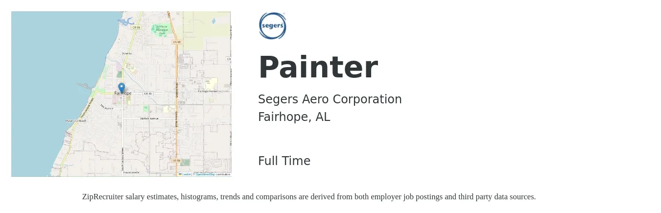 Segers Aero Corporation job posting for a Painter in Fairhope, AL with a salary of $16 to $22 Hourly with a map of Fairhope location.