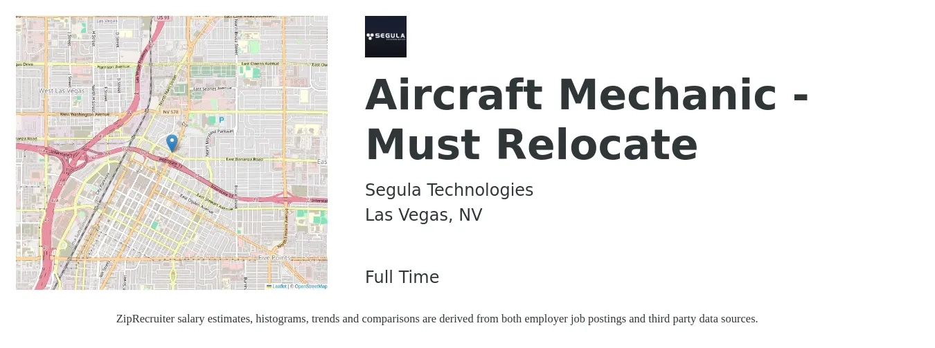 Segula Technologies job posting for a Aircraft Mechanic - Must Relocate in Las Vegas, NV with a salary of $28 to $36 Hourly with a map of Las Vegas location.