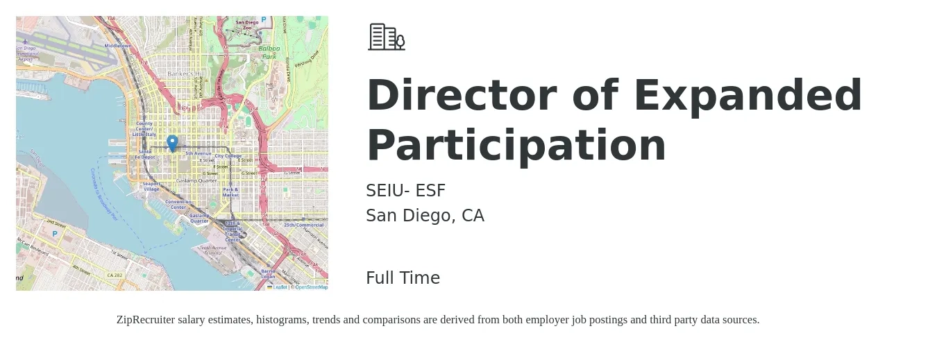 SEIU- ESF job posting for a Director of Engagement in Los Angeles, CA with a salary of $110,000 to $115,000 Yearly with a map of Los Angeles location.