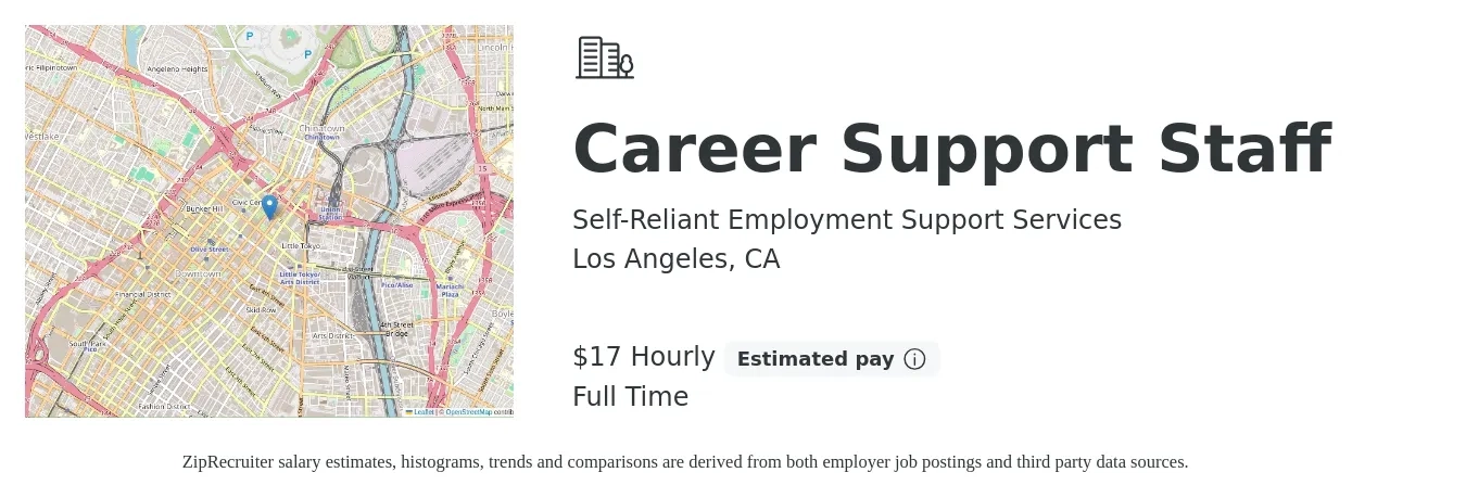 Self-Reliant Employment Support Services job posting for a Career Support Staff in Los Angeles, CA with a salary of $18 Hourly with a map of Los Angeles location.