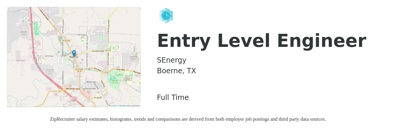 SEnergy job posting for a Entry Level Engineer in Boerne, TX with a salary of $61,100 to $97,200 Yearly with a map of Boerne location.