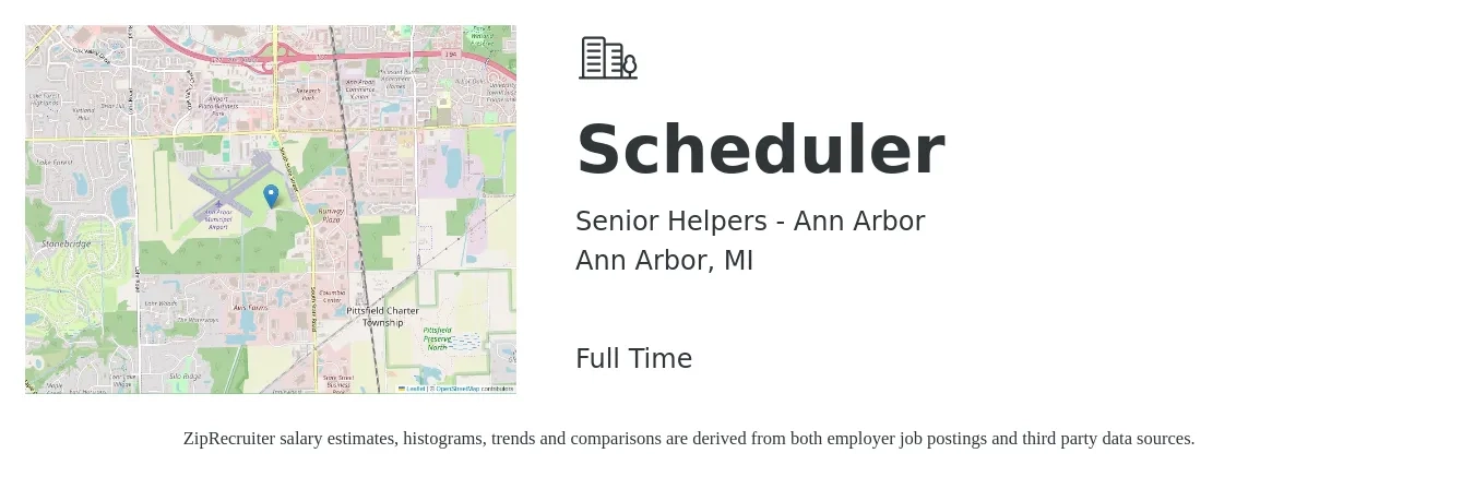 Senior Helpers - Ann Arbor job posting for a Scheduler in Ann Arbor, MI with a salary of $18 to $29 Hourly with a map of Ann Arbor location.