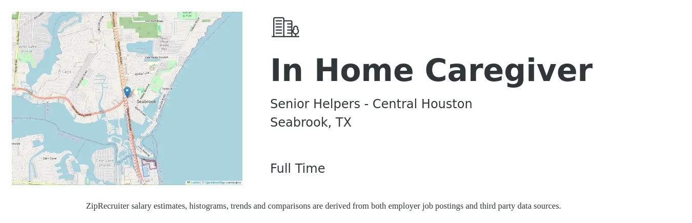 Senior Helpers - Central Houston job posting for a In Home Caregiver in Seabrook, TX with a salary of $12 to $16 Hourly with a map of Seabrook location.