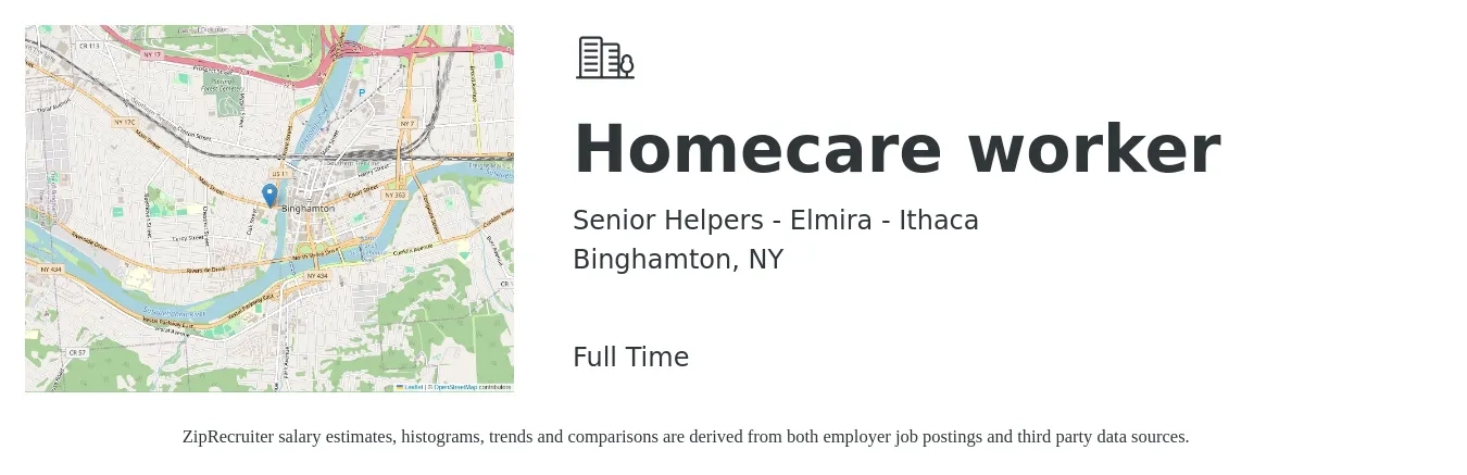 Senior Helpers - Elmira - Ithaca job posting for a Homecare worker in Binghamton, NY with a salary of $14 to $17 Hourly with a map of Binghamton location.