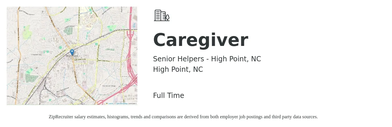 Senior Helpers - High Point, NC job posting for a Caregiver in High Point, NC with a salary of $13 to $16 Hourly with a map of High Point location.