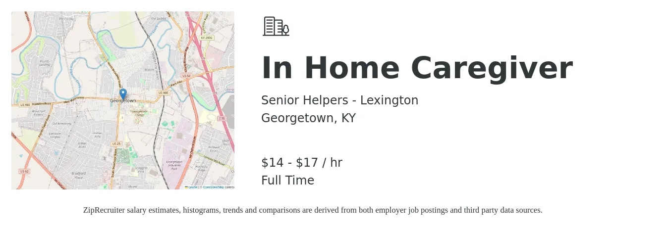 Senior Helpers - Lexington job posting for a In Home Caregiver in Georgetown, KY with a salary of $15 to $18 Hourly with a map of Georgetown location.