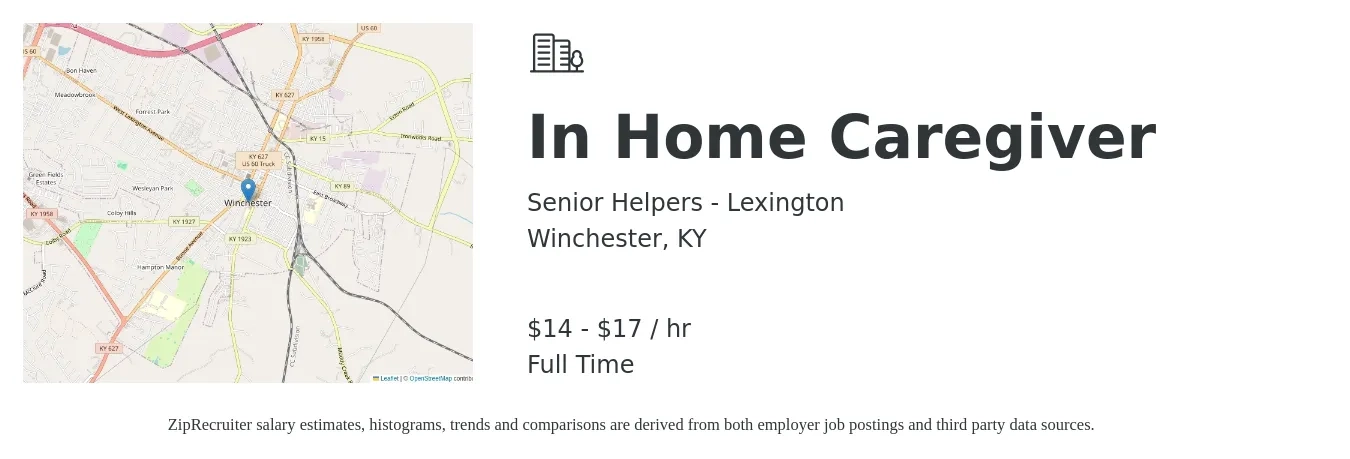 Senior Helpers - Lexington job posting for a In Home Caregiver in Winchester, KY with a salary of $15 to $18 Hourly with a map of Winchester location.