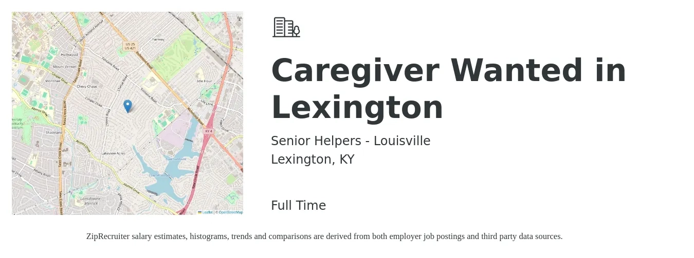 Senior Helpers - Louisville job posting for a Caregiver Wanted in Lexington in Lexington, KY with a salary of $14 to $18 Hourly with a map of Lexington location.