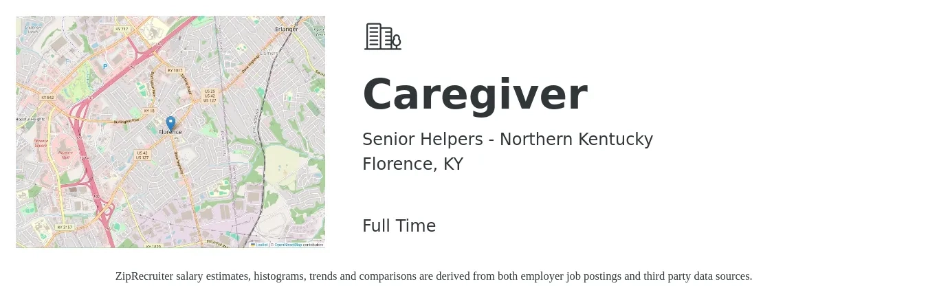 Senior Helpers - Northern Kentucky job posting for a Caregiver in Florence, KY with a salary of $14 to $18 Hourly with a map of Florence location.