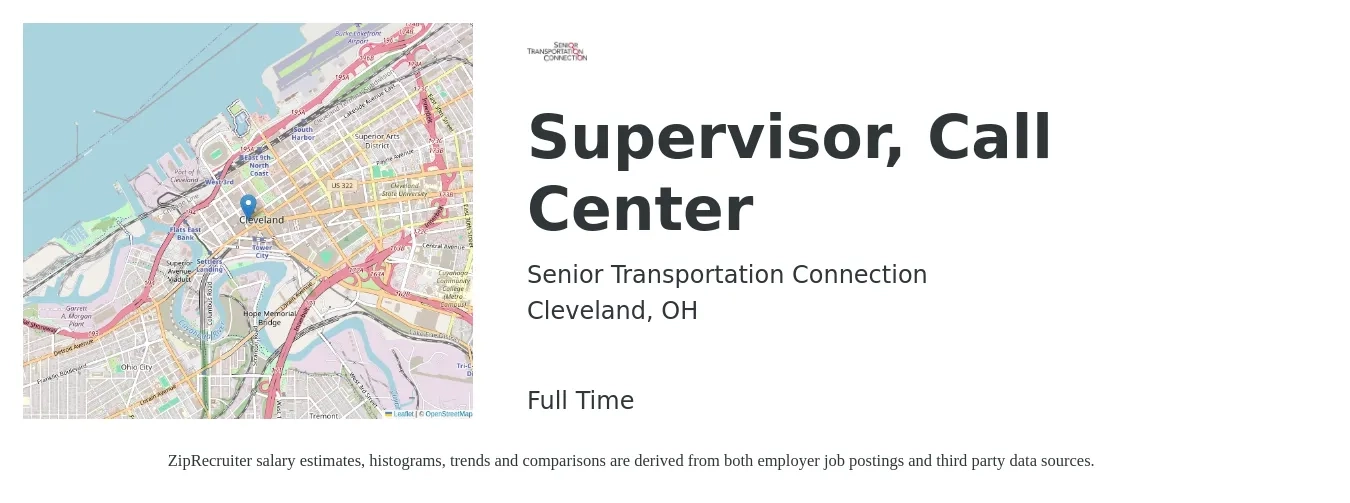 Senior Transportation Connection job posting for a Supervisor, Call Center in Cleveland, OH with a salary of $46,600 to $72,800 Yearly with a map of Cleveland location.