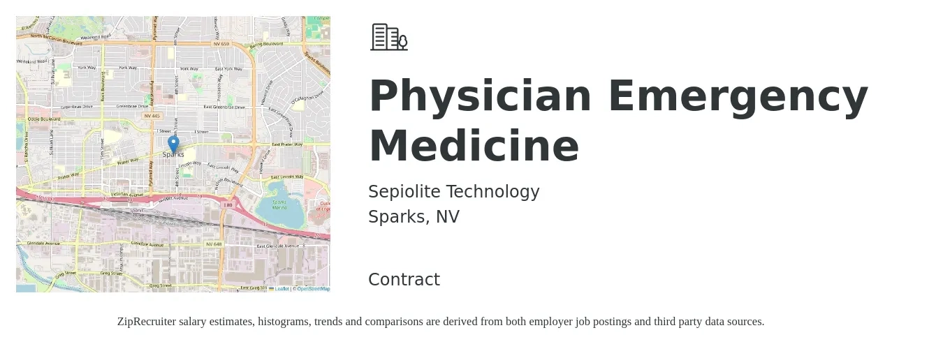 Sepiolite Technology job posting for a Physician Emergency Medicine in Sparks, NV with a salary of $128 to $204 Hourly with a map of Sparks location.