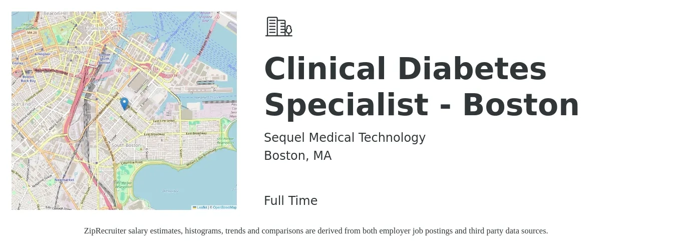 Sequel Medical Technology job posting for a Clinical Diabetes Specialist - Boston in Boston, MA with a map of Boston location.