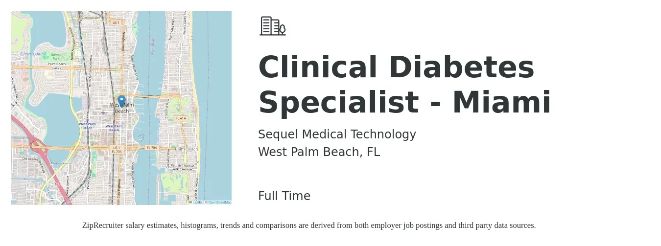 Sequel Medical Technology job posting for a Clinical Diabetes Specialist - Miami in West Palm Beach, FL with a map of West Palm Beach location.