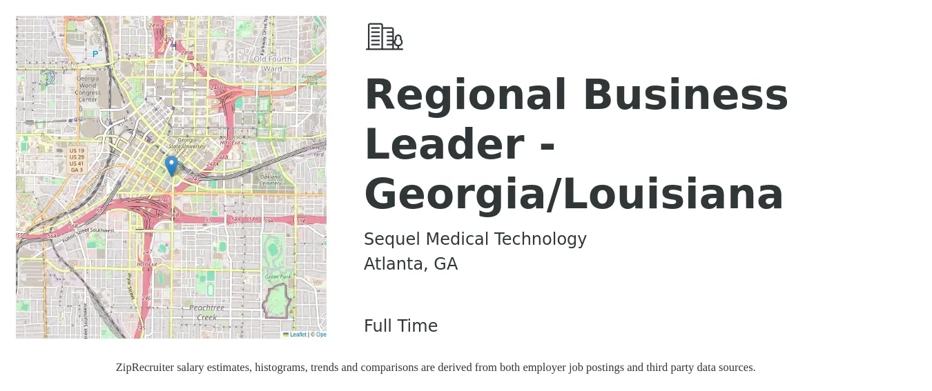Sequel Medical Technology job posting for a Regional Business Leader - Georgia/Louisiana in Atlanta, GA with a salary of $64,400 to $91,400 Yearly with a map of Atlanta location.