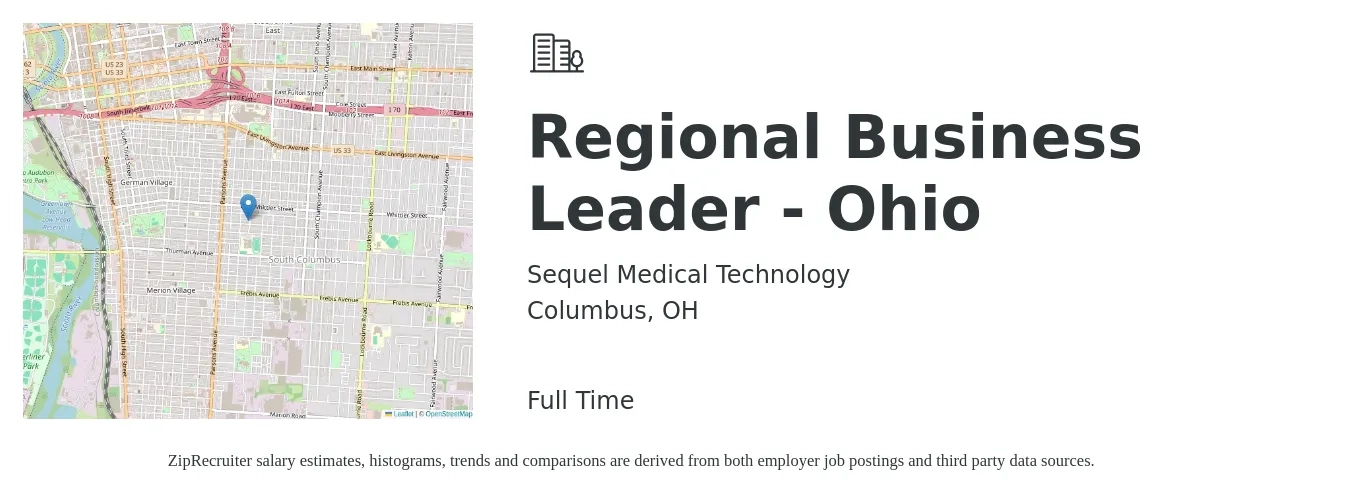 Sequel Medical Technology job posting for a Regional Business Leader - Ohio in Columbus, OH with a salary of $64,700 to $91,800 Yearly with a map of Columbus location.