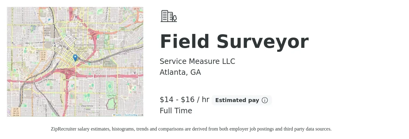 Service Measure LLC job posting for a Field Surveyor in Atlanta, GA with a salary of $15 to $17 Hourly with a map of Atlanta location.