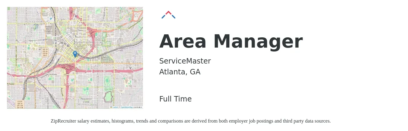 ServiceMaster job posting for a Area Manager in Atlanta, GA with a salary of $37,000 to $68,800 Yearly with a map of Atlanta location.