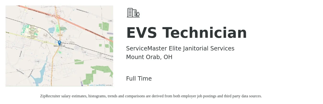 ServiceMaster Elite Janitorial Services job posting for a EVS Technician in Mount Orab, OH with a salary of $14 to $18 Hourly with a map of Mount Orab location.