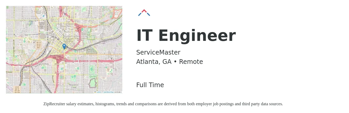 ServiceMaster job posting for a IT Engineer in Atlanta, GA with a salary of $65,900 to $108,700 Yearly with a map of Atlanta location.