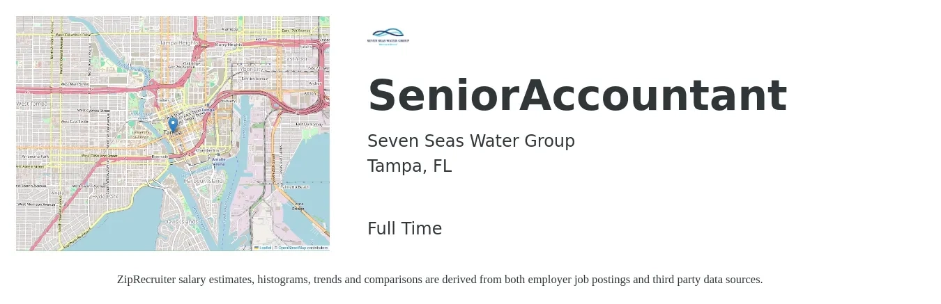 Seven Seas Water Group job posting for a Senior Accountant in Tampa, FL with a salary of $69,900 to $87,900 Yearly with a map of Tampa location.