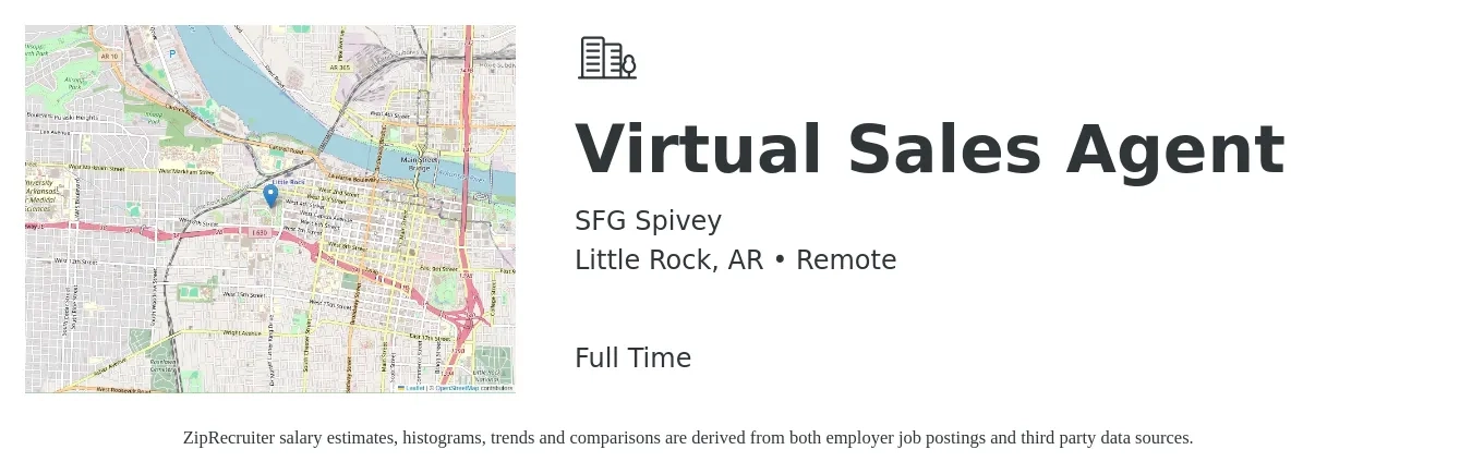SFG Spivey job posting for a Virtual Sales Agent in Little Rock, AR with a salary of $16 to $24 Hourly with a map of Little Rock location.