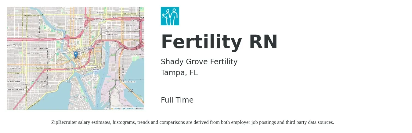 Shady Grove Fertility job posting for a Fertility RN in Tampa, FL with a salary of $34 to $54 Hourly with a map of Tampa location.