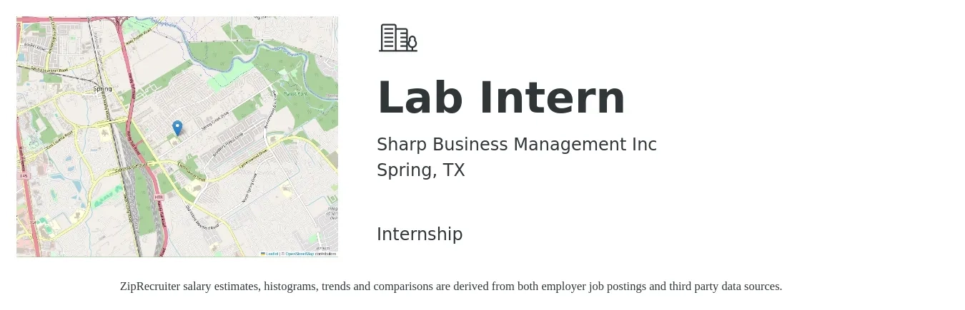 Sharp Business Management Inc job posting for a Lab Intern in Spring, TX with a salary of $14 to $18 Hourly with a map of Spring location.